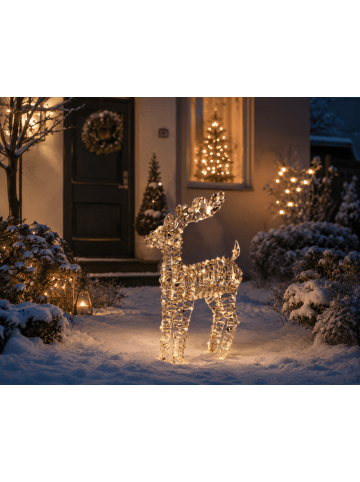 LED Rentier Gold, 100 LED 37 x 66 cm, batteriebetrieben in warm weiß