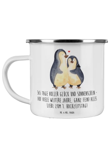 Mr. & Mrs. Panda Camping Emaille Tasse 1. Hochzeitstag Papierhoc... in Weiß