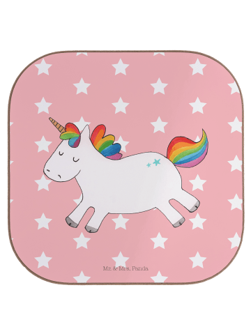 Mr. & Mrs. Panda Holzuntersetzer Einhorn Happy ohne Spruch in Rot Pastell