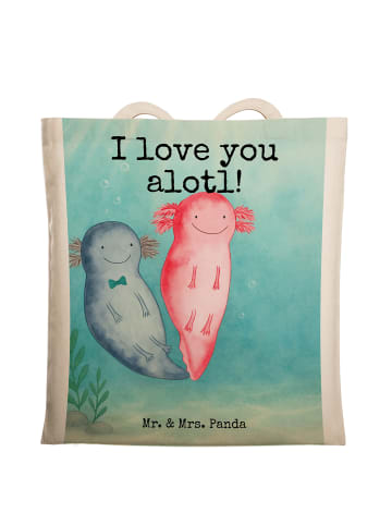 Mr. & Mrs. Panda Jutebeutel Axolotl Liebe Design mit Spruch in Weiß