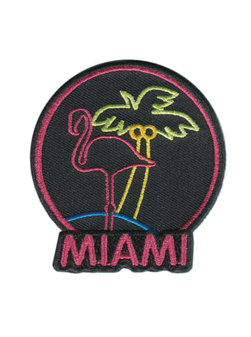 Catch the Patch Miami Flamingo Palme TierApplikation Bügelbild inSchwarz