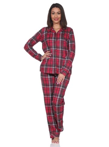 NORMANN Schlafanzug Pyjama langarm durchknöpfbar Jersey in rot