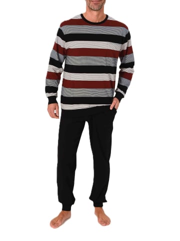 NORMANN Langarm Schlafanzug Pyjama Bündchen Streifen in rot