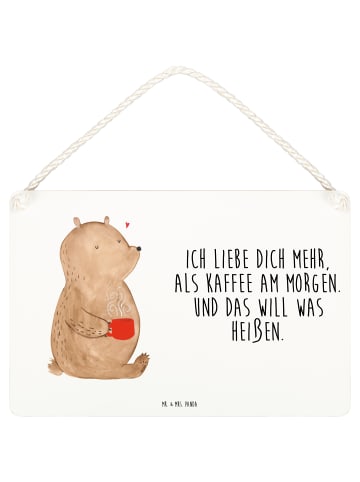 Mr. & Mrs. Panda Schild Bär Morgenkaffee mit Spruch in Weiß