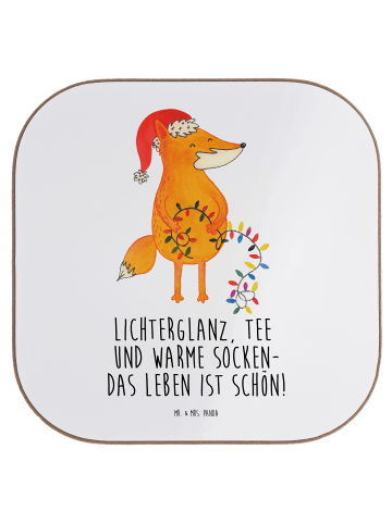 Mr. & Mrs. Panda Glas-Untersetzer Fuchs Weihnachten mit Spruch in Weiß