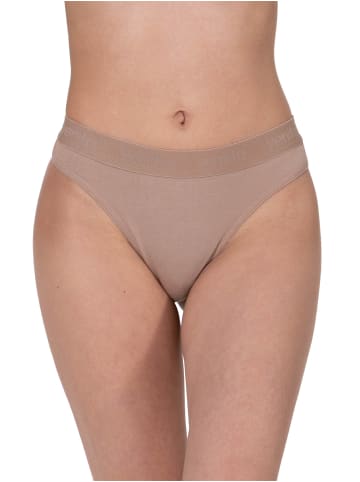 Yenita® Strings 3er Set Damen Tanga mit elastischem Logobund in beige