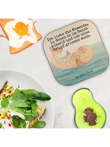 Mr. & Mrs. Panda Tassenuntersetzer Robbe Liegen Design mit Spruch in Weiß