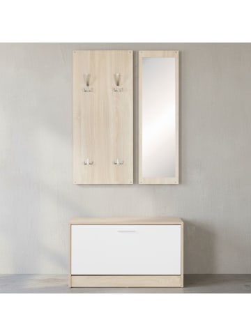 KADIMA DESIGN Wandgarderobe DELFT mit Spiegel, Weiß, 8 Paar Schuhe, 10 Haken in Beige