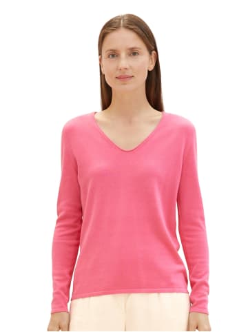 Tom Tailor Dünner Strickpullover Basic V-Ausschnitt Stretch Sweater in Pink