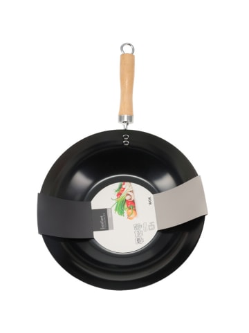 Excellent Houseware Wok aus Karbonstahl in Schwarz, Ø 30 x (H) 7,2 cm