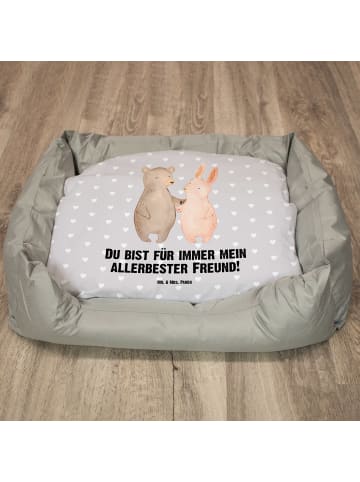 Mr. & Mrs. Panda Tierkissen Bär und Hase Umarmen mit Spruch in Grau Pastell