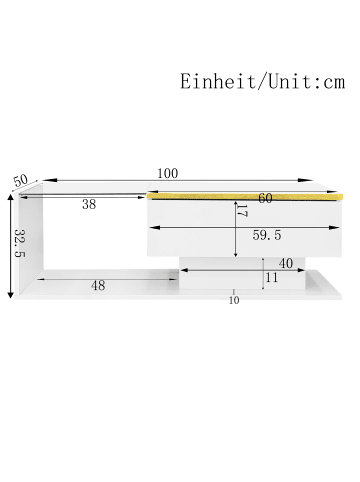 ABRIHOME LED Couchtisch mit Glasplatte und LED-Beleuchtung in Hochglanz-Weiß 