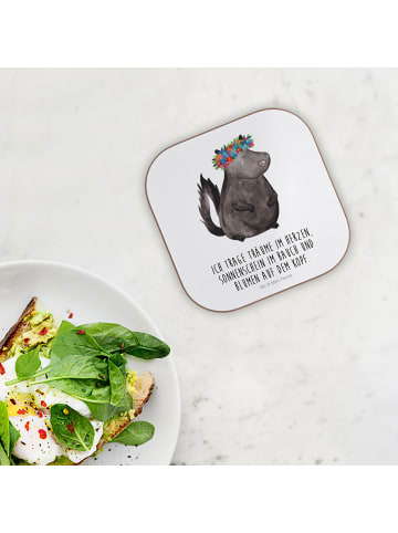 Mr. & Mrs. Panda Glasuntersetzer Stinktier  mit Spruch in Weiß