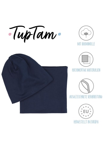 TupTam Unisex Set Kinder Beanie Mütze Schlauchschal in dunkelblau