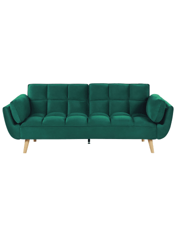Beliani Schlafsofa ASBY in Grün/Heller Holzfarbton - (W) 218 x (H) 82 x (L) 83 cm