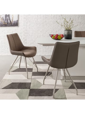 home24 home24 Polsterstuhl im 2er-Set aus Kunstleder und Edelstahl im modernen Stil in Cappuccino