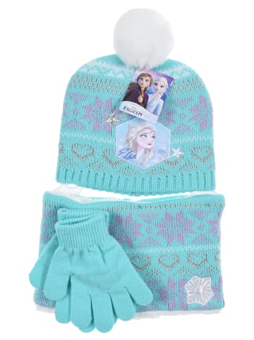 Disney Frozen 3tlg. Set: Mütze, Schal & Handschuhe Anna und Elsa in Blau