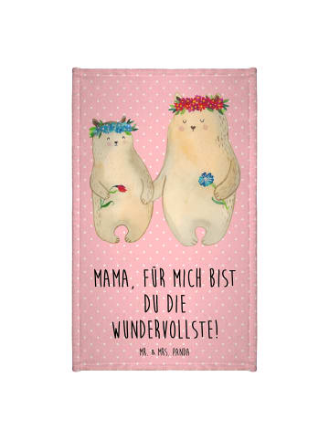 Mr. & Mrs. Panda Handtuch Bären mit Blumenkranz mit Spruch in Rot Pastell