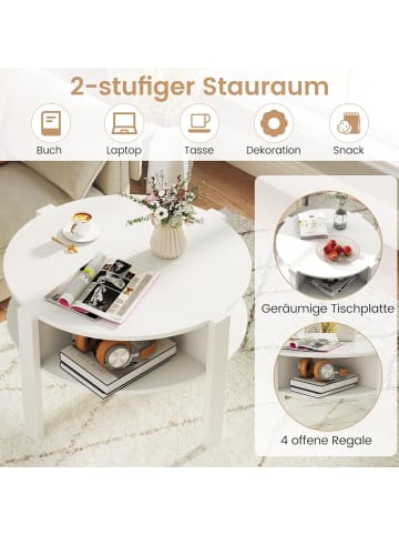 COSTWAY Couchtisch Rund mit Stauraum in Weiß