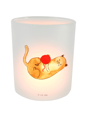 Mr. & Mrs. Panda Windlicht Glas Katze Wolle ohne Spruch in Transparent