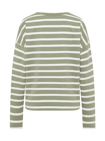 ELBSAND Sweatshirt Elva in Green Leaf + Cloud White STRIPE
