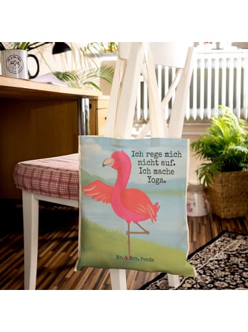Mr. & Mrs. Panda Beutel Flamingo Yoga Design mit Spruch in Weiß