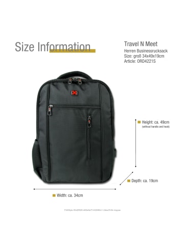 Travel n meet Businessrucksack, Freizeitrucksack Travel N Meet Rucksack schwarz ca. 34cm