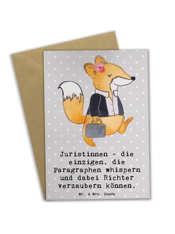 Mr. & Mrs. Panda Grußkarte Juristin Zauber mit Spruch in Grau Pastell
