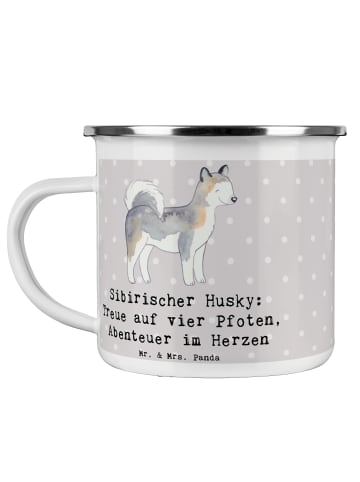 Mr. & Mrs. Panda Becher Emaille Sibirischer Husky mit Spruch in Grau Pastell