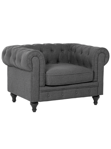 Beliani Sessel CHESTERFIELD in Grau/Dunkler Holzfarbton - (W) 110 x (H) 70 x (L) 75 cm