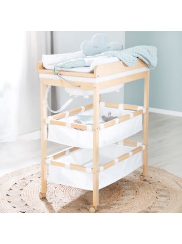 roba Baby Pool' Bade-Wickeltisch, klappbar mit Wanne, Holz natur, Weiß