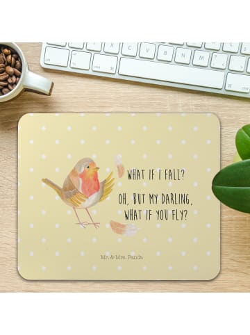 Mr. & Mrs. Panda Mousepad Rotkehlchen Federn mit Spruch in Gelb Pastell