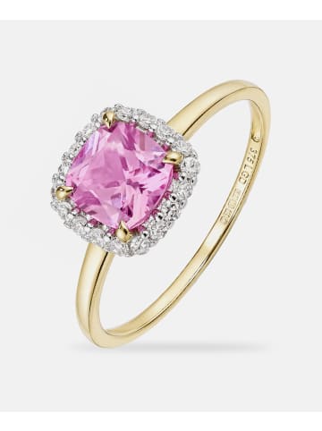Diamant L'éternel Ring, mit synth. Saphir, 375 Gelbgold