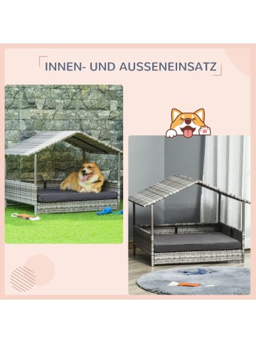 Pawhut Rattan Hundeliege Outdoor mit Dach B69 x T98 x H70 cm