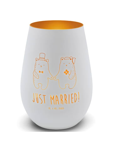 Mr. & Mrs. Panda Windlicht Outdoor Bär Heirat mit Spruch in Weiß