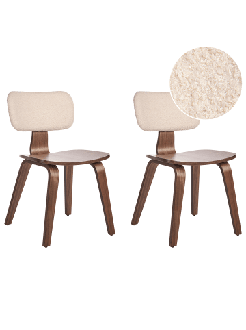 Beliani 2er-Set Esszimmerstuhl LUCINDA in Beige/Dunkler Holzfarbton