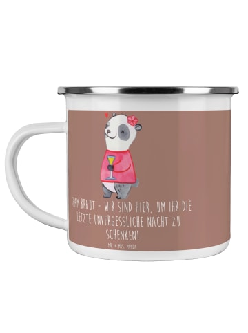 Mr. & Mrs. Panda Camping Emaille Tasse Junggesellinnenabschied T... in Braun Pastell