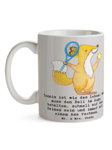 Mr. & Mrs. Panda Keramiktasse Tennis Lebensweisheit mit Spruch in Grau Pastell