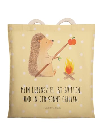 Mr. & Mrs. Panda Einkaufstasche Igel Grillen mit Spruch in Gelb Pastell