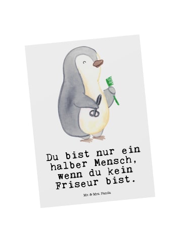 Mr. & Mrs. Panda Postkarte Friseur Herz mit Spruch in Weiß
