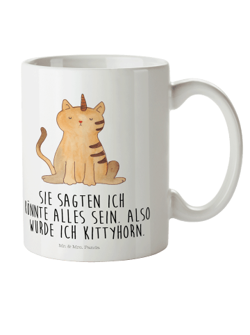 Mr. & Mrs. Panda Kindertasse Einhorn Katze mit Spruch in Weiß