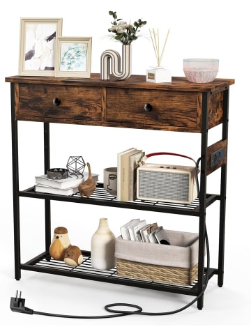 COSTWAY Konsolentisch mit Ladestation 81x30x81cm in Braun