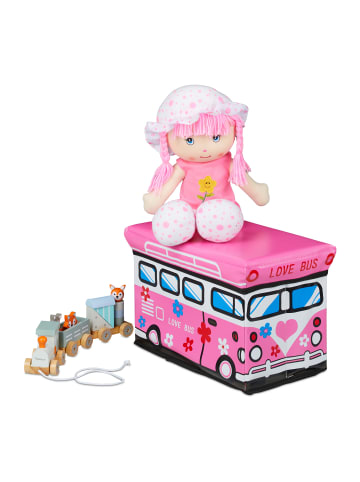 relaxdays Spielzeugkiste Bus in Rosa - (B)40 x (H)27 x (T)25 cm