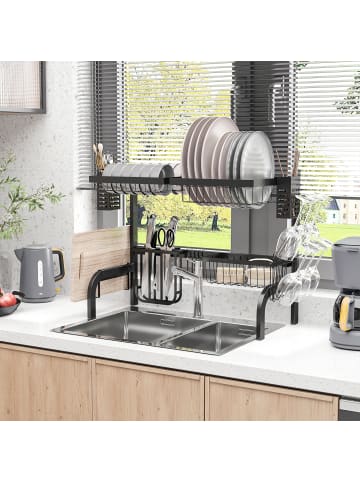 HOMCOM Abtropfgestell-81,5L x 31,5B x 53,5H cm-Schwarz