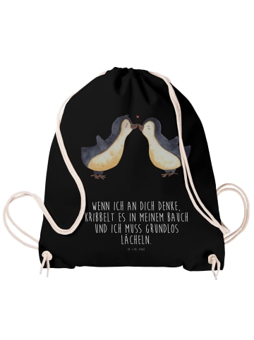 Mr. & Mrs. Panda Rucksackbeutel Pinguine Kuss mit Spruch in Schwarz