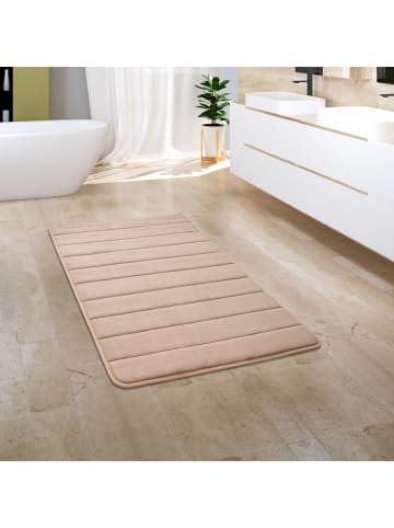 KADIMA DESIGN Waschbarer Teppich Badezimmer waschmaschinenwaschbar Streifen 3D in Beige
