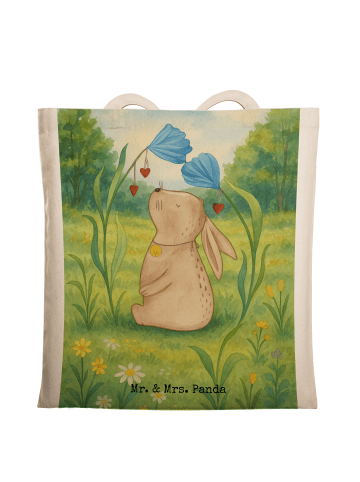 Mr. & Mrs. Panda Tote Bag Hase Blume Design ohne Spruch in Weiß