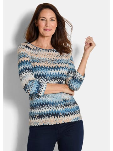 GOLDNER Kurzgröße:  Halbarm-Viskosebluse, Zickzack-Design in blau / gemustert