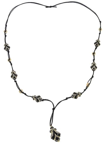 Gallay Perlenkette schwarz-goldfarben 100 cm lang in schwarz