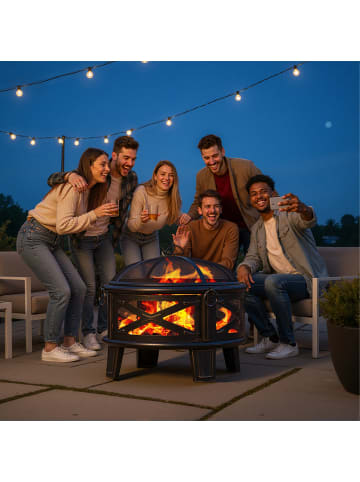 relaxdays Feuerschale in Schwarz/ Bronze - (H)58 x Ø 66 cm